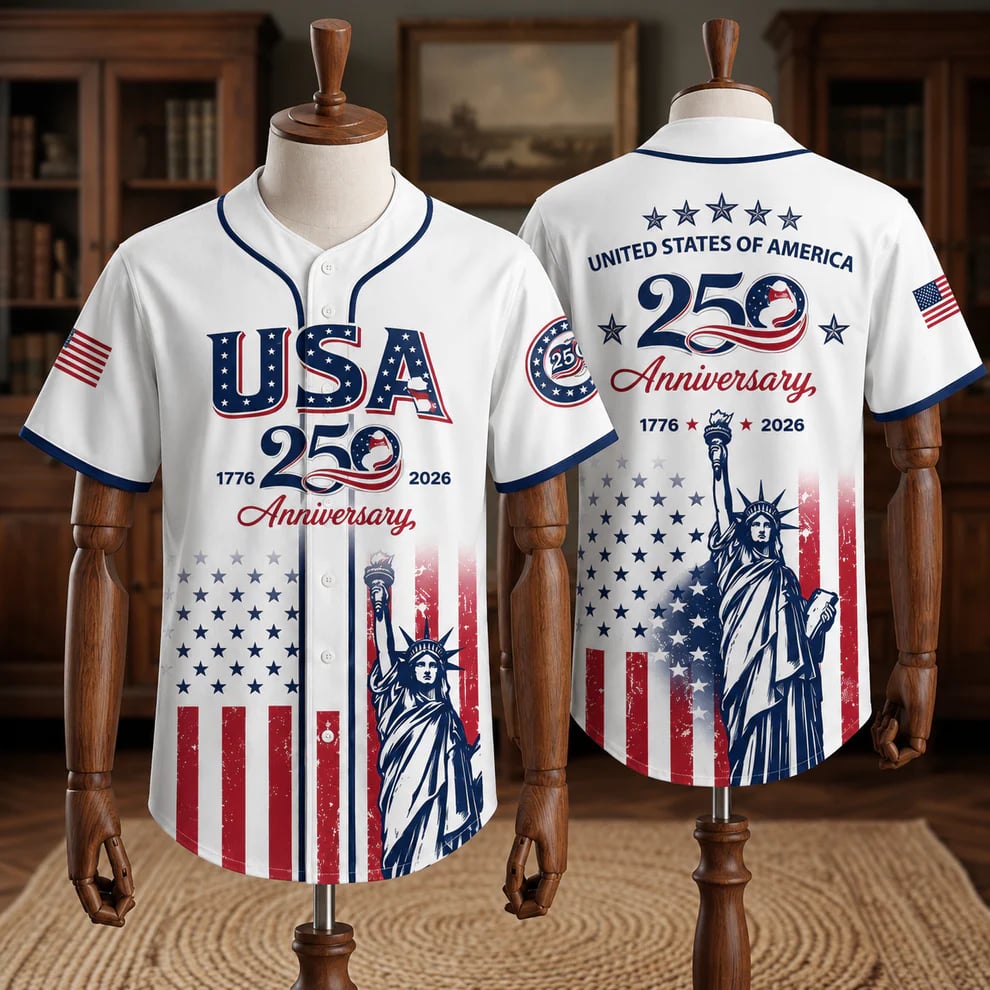 🦅 Patriotic USA All-Over Print Baseball Jersey — America 250th Semiquincentennial Edition (1776–2026) 🇺🇸